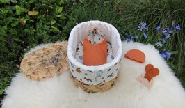 Mandje - Rotan met deksel - 30cm - Cognackleur met dieren