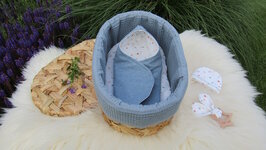 Mandje - Rotan - 30cm met deksel - Blauw ster