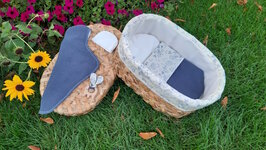 Mandje - Rotan - 45cm met deksel - Ecru Blauw