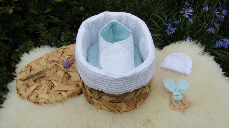 Mandje - Rotan met deksel - 30cm - Blauw mint