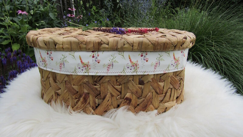 Mandje - Rotan - 45cm met deksel - Old roze met zonnebloempje