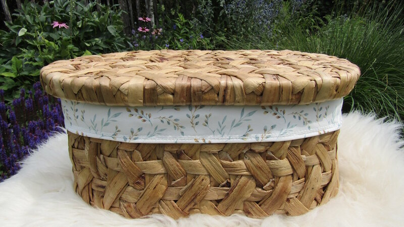 Mandje - Rotan - 45cm met deksel - Ecru met wilgentakje