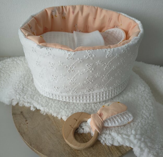 Mandje Stof mini 22cm Wit met gansjes 