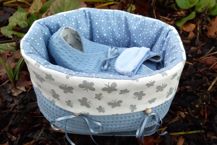 Mandje stof klein Blauw met vlinder&nbsp;