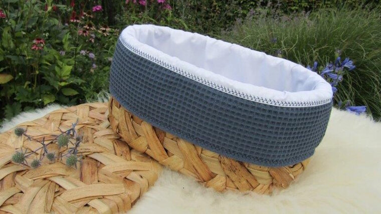 Mandje - Rotan met deksel - 30cm - Blauw met hartje