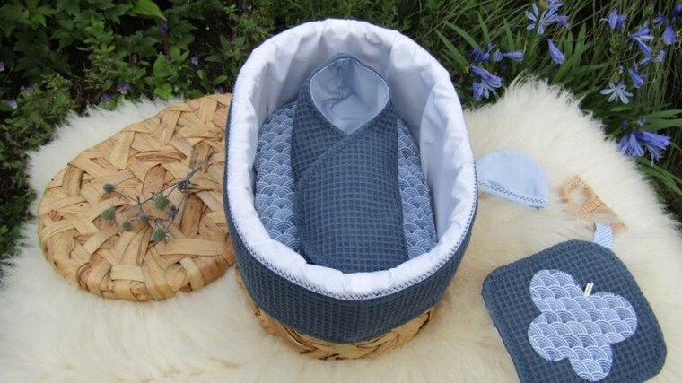 Mandje - Rotan met deksel - 30cm - Blauw met hartje