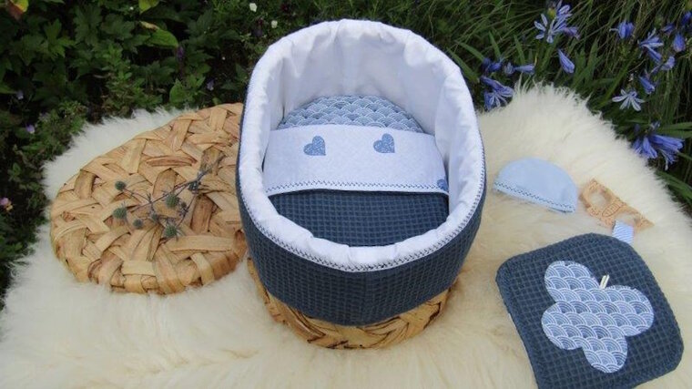 Mandje - Rotan met deksel - 30cm - Blauw met hartje