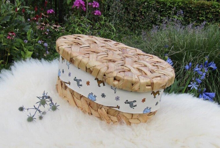 Mandje - Rotan met deksel - 30cm - Cognackleur met dieren