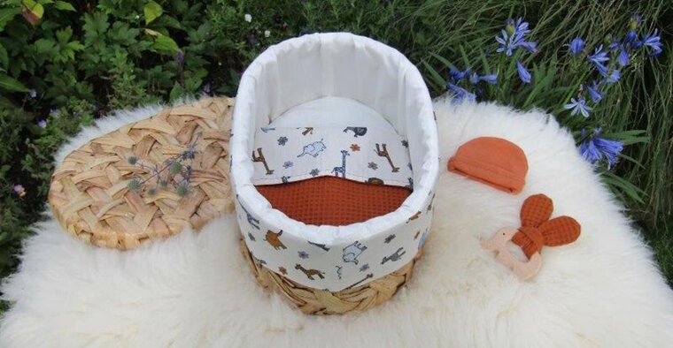 Mandje - Rotan met deksel - 30cm - Cognackleur met dieren