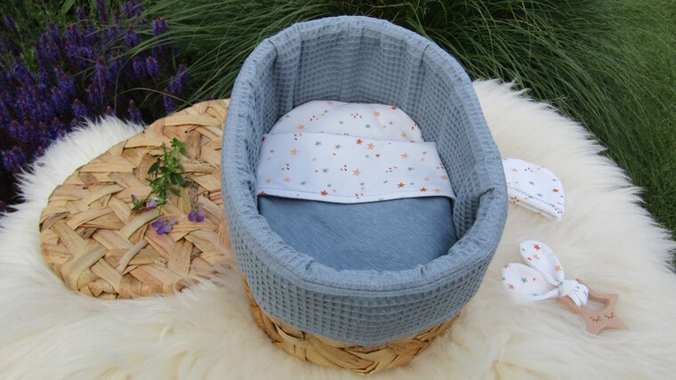 Mandje - Rotan - 30cm met deksel - Blauw ster