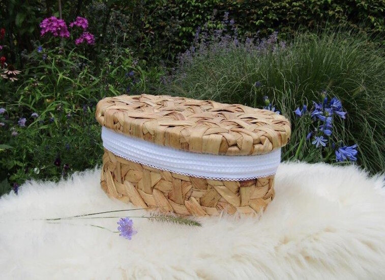 Mandje - Rotan met deksel - 30cm - Blauw mint
