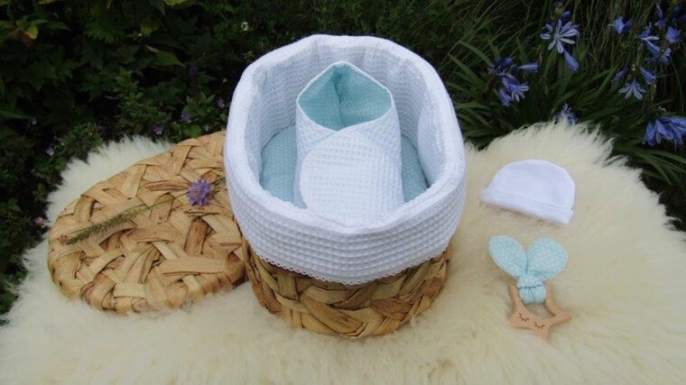 Mandje - Rotan met deksel - 30cm - Blauw mint