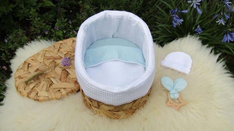 Mandje - Rotan met deksel - 30cm - Blauw mint