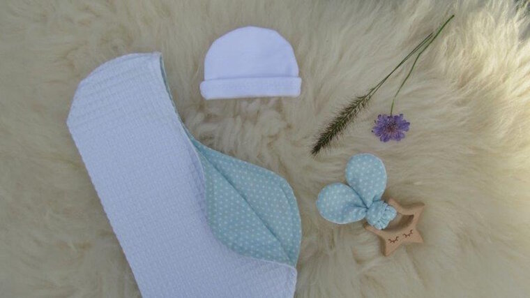 Mandje - Rotan met deksel - 30cm - Blauw mint