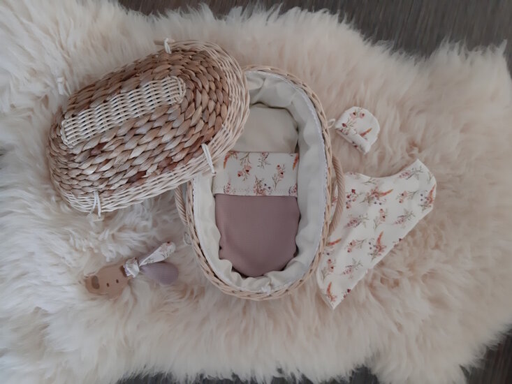 Mand - Rotan - 30cm met deksel - Old roze