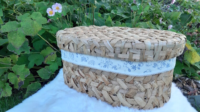 Mandje - Rotan - 45cm met deksel - Ecru Blauw