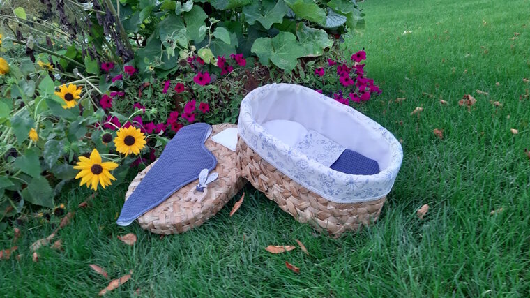 Mandje - Rotan - 45cm met deksel - Ecru Blauw
