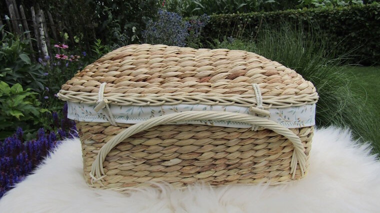 Mandje - Rotan - 45cm met deksel - Blauw mint met wilgentakje