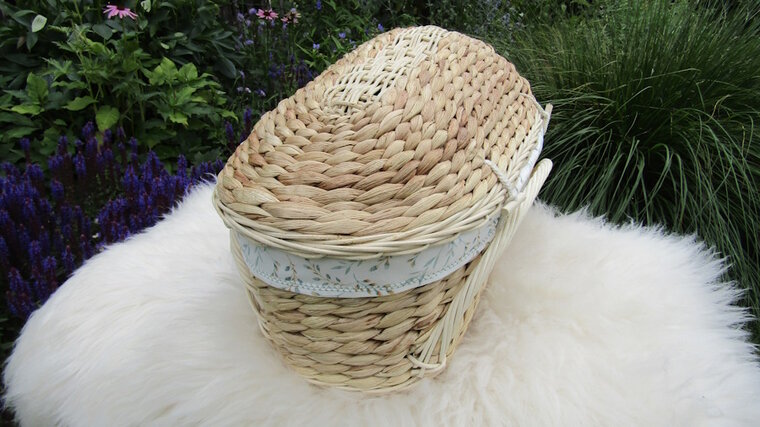 Mandje - Rotan - 45cm met deksel - Blauw mint met wilgentakje