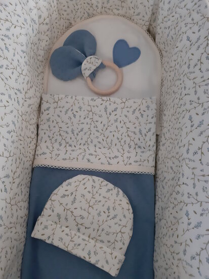 Mand - Rotan - 60cm met deksel - Blauw lavendel