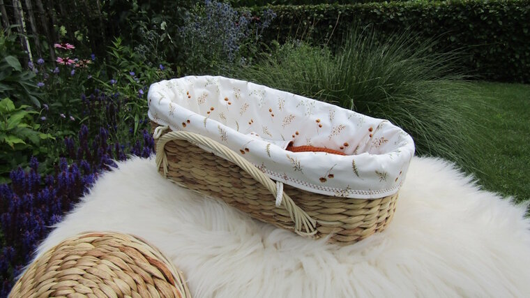 Mandje - Rotan 45 cm met deksel - Cognac met strobloem