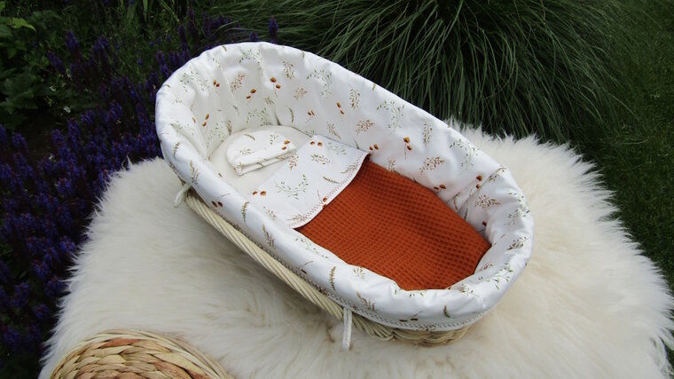 Mandje - Rotan 45 cm met deksel - Cognac met strobloem