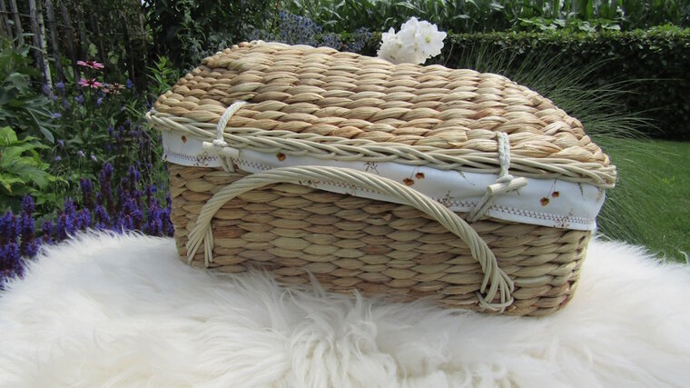 Mandje - Rotan 45 cm met deksel - Cognac met strobloem