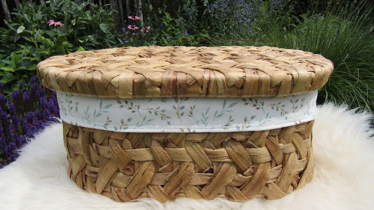 Mandje - Rotan - 45cm met deksel - Ecru met wilgentakje