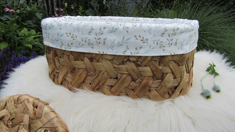 Mandje - Rotan - 45cm met deksel - Ecru met wilgentakje