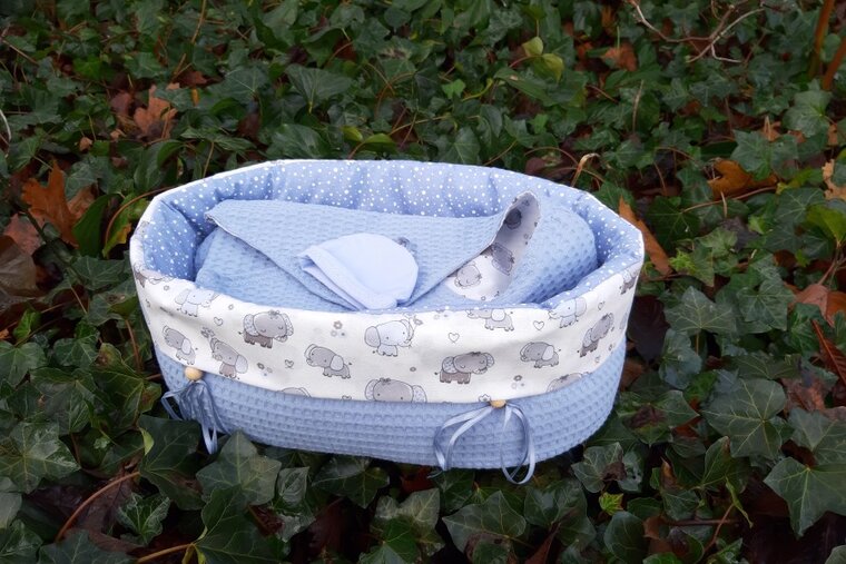 Mandje stof groot Blauw olifant 35 cm lang