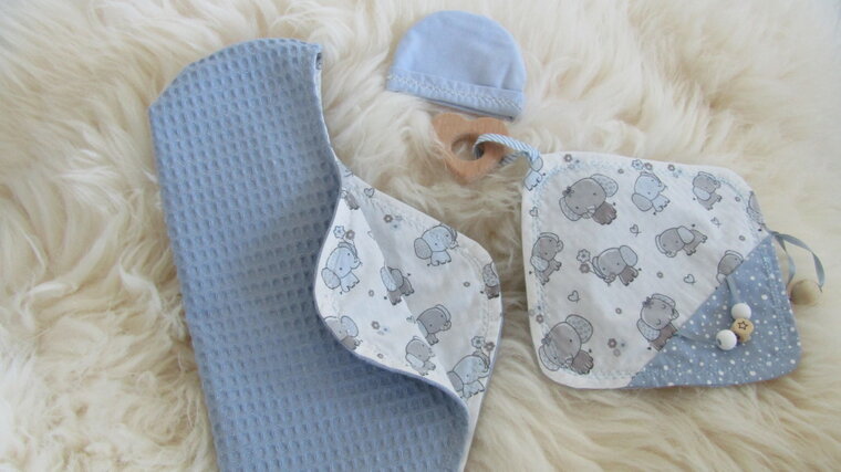 Mandje stof groot Blauw olifant 35 cm lang