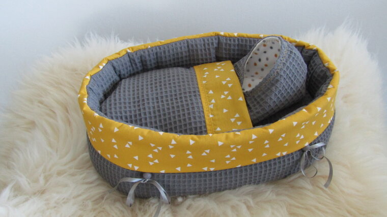 Mandje stof groot Grijs Geel 35 cm lang