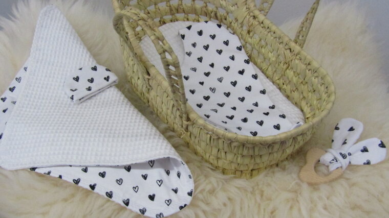 Mandje - Rotan - 30cm - Wit met zwart hartje