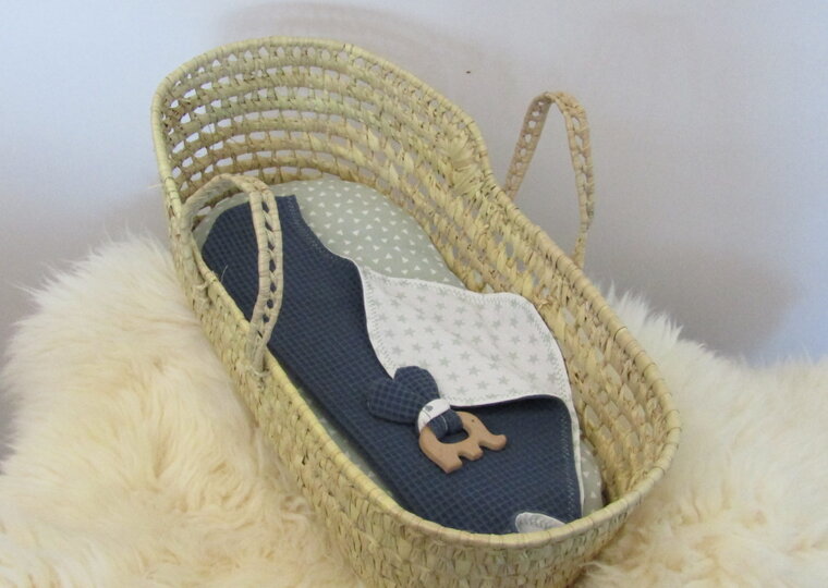 Mozesmand - Rotan - 60cm - Blauw met olifant