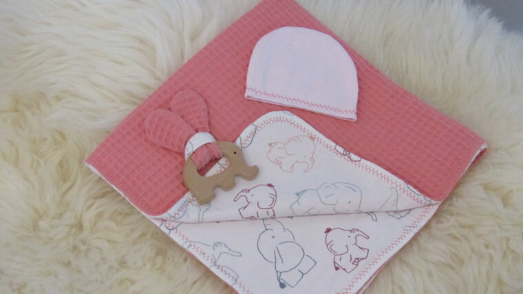 Mozesmand - Rotan - 60cm - Tea roze met olifantje