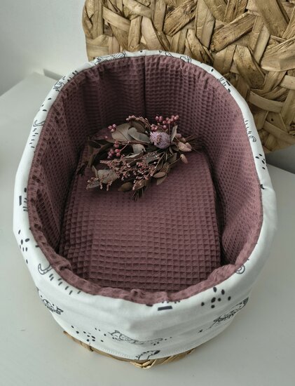 Mandje - Rotan met deksel - 30cm - Diertjes cr&egrave;me met mauve 