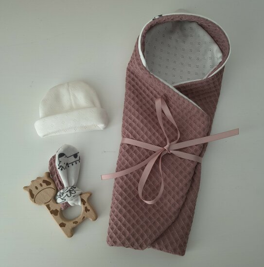 Mandje - Rotan met deksel - 30cm - Diertjes cr&egrave;me met mauve 