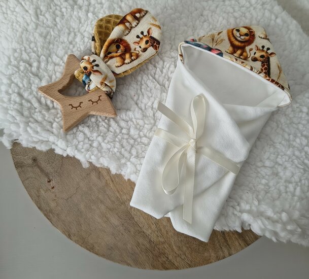 Mandje stof mini 22cm oker met safaridieren 