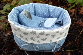Mandje stof klein Blauw met vlinder 