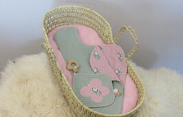 Mozesmand - Rotan - 60cm - Groen en roze