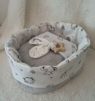 Mandje Stof klein grijs met olifantjes 